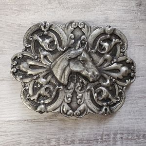 Vintage 1974 Bergamot Brass Western Horse Belt Buckle Original Owner